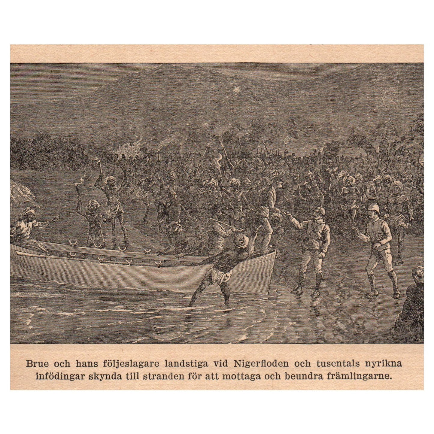 Native Africans Examined by Arab Trader 1909 Swedish Engraving Print AF5-14