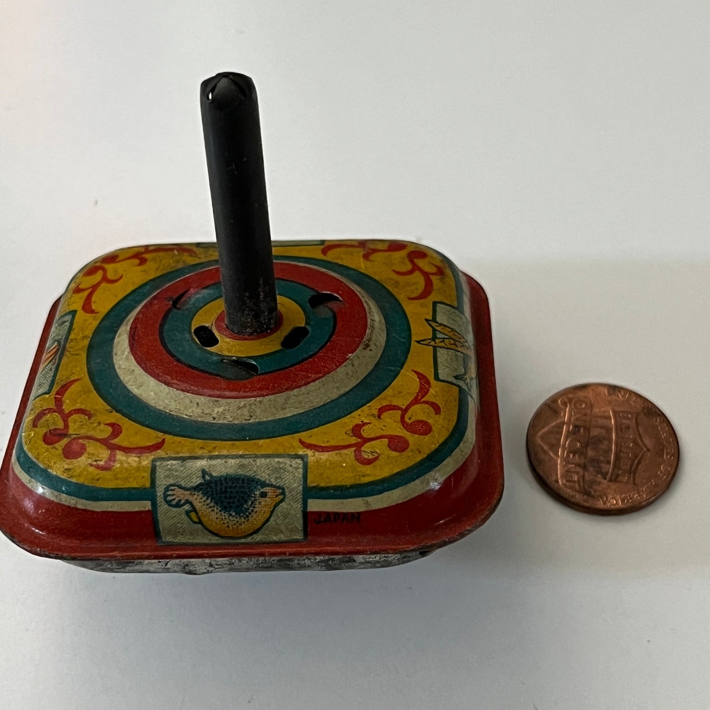 1940s Vintage Humming Square Spinning Top Toy England Tin Litho Toy TK3