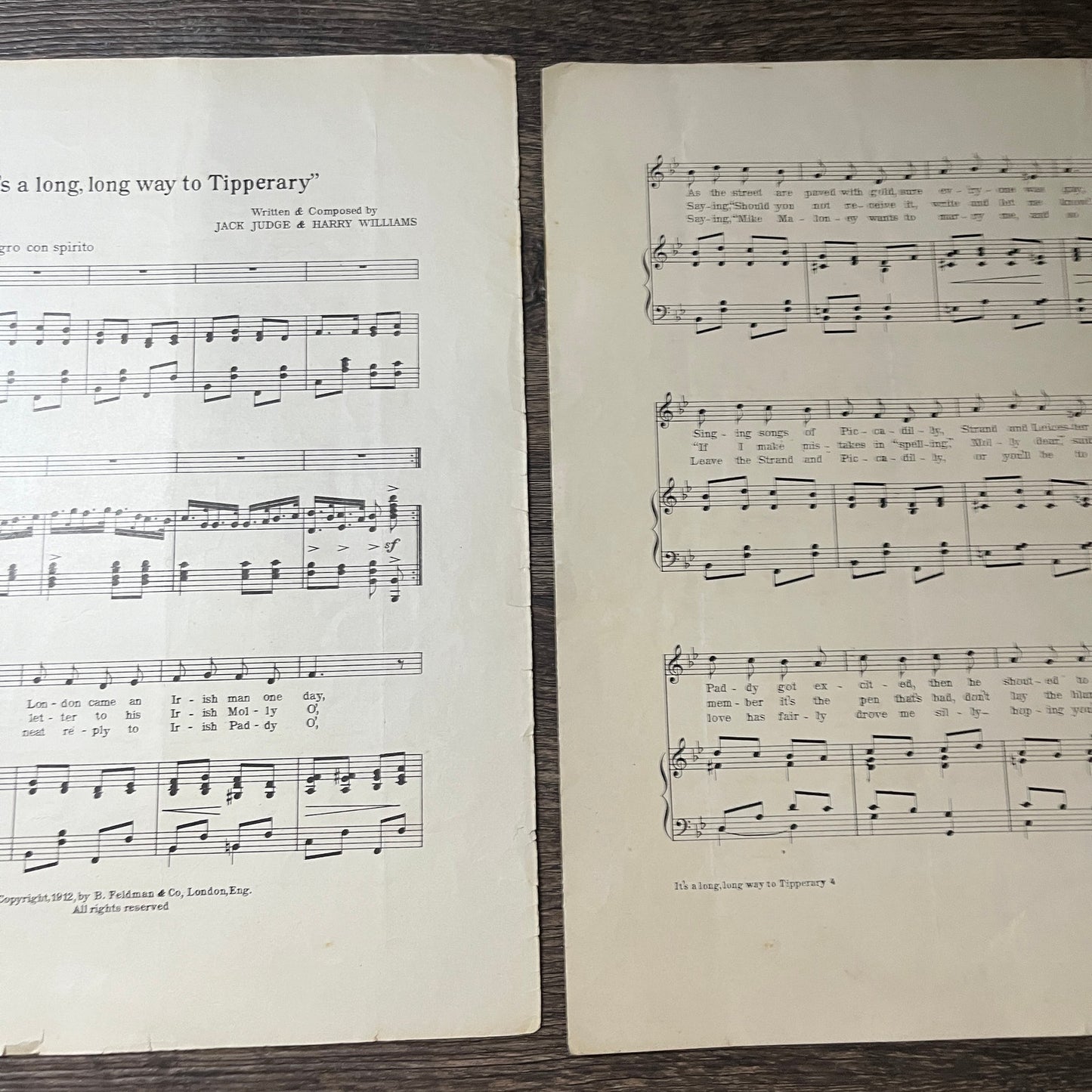 It's A Long Long Way to Tipperary Jack Judge Harry Williams 1912 Sheet Music V13
