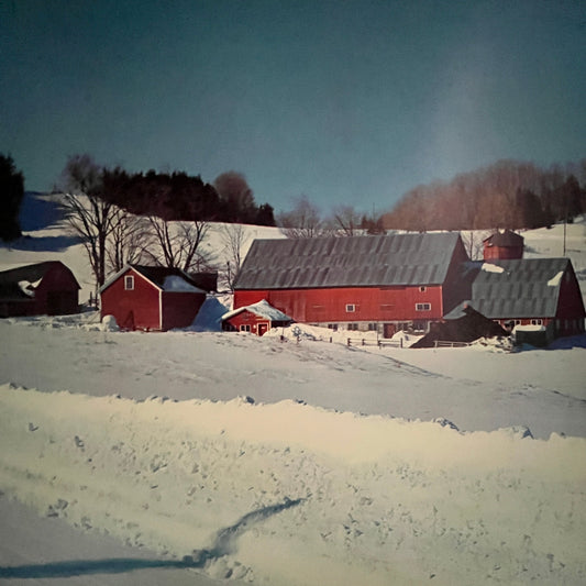 Retro Red Farmstead Winter Scene 12x16" Art Print FL1