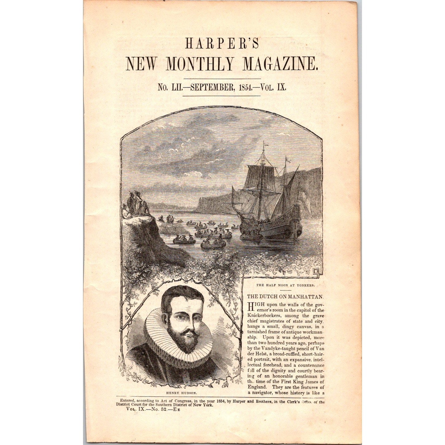 Dutch on the Manhattan Henry Hudson NY - 11 Pages 1854 Article I19