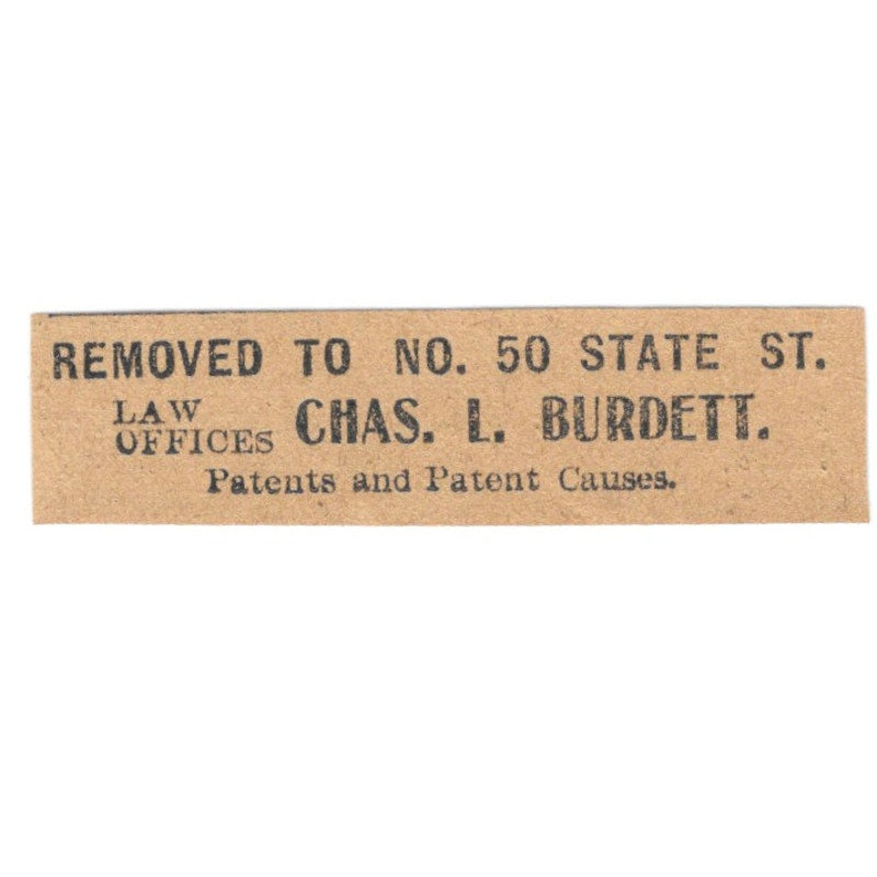Chas. L. Burdett Law Offices State Street Hartford 1901 Newspaper Ad AD8-HS8