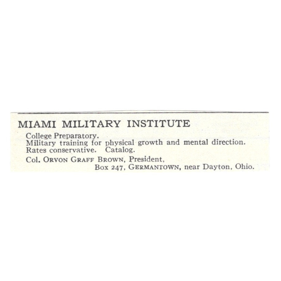 Miami Military Institute Col. Orvon Graff Brown Germantown OH 1924 Ad AD8-O8