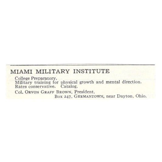 Miami Military Institute Col. Orvon Graff Brown Germantown OH 1924 Ad AD8-O8