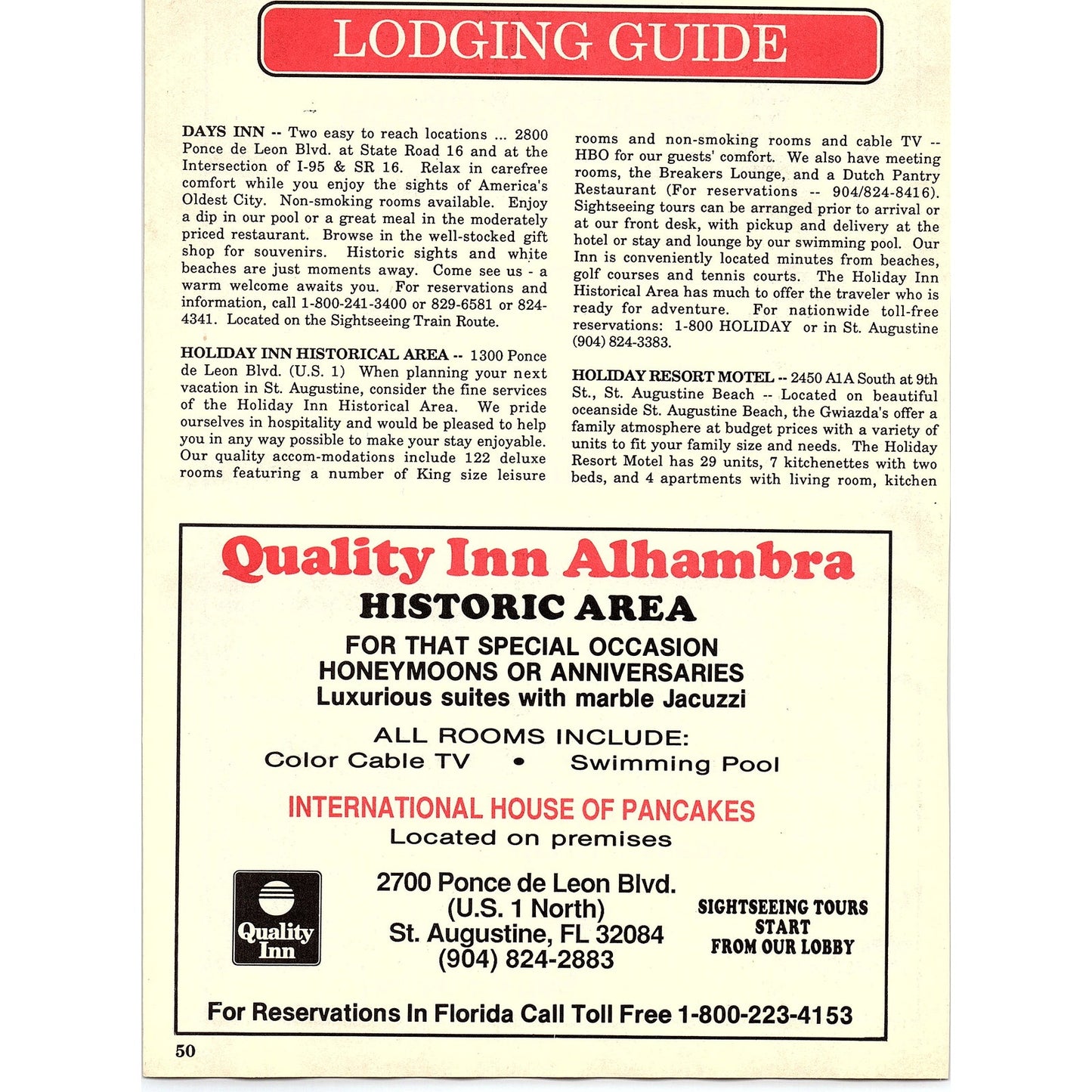 Stay and Play at St. Augustine Beach 1989 Ad AF9-12