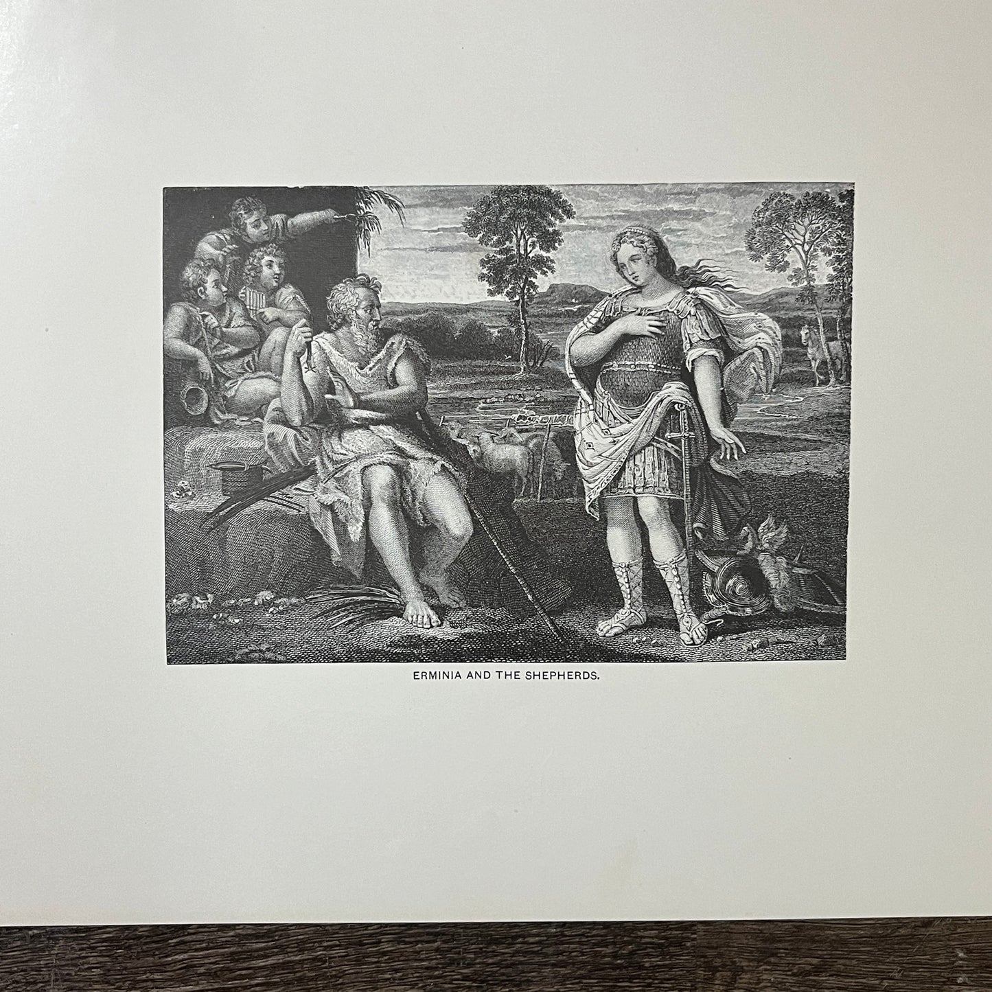 Ermina and the Shepherds by Domenichino Antique Engraving 9x12 V10