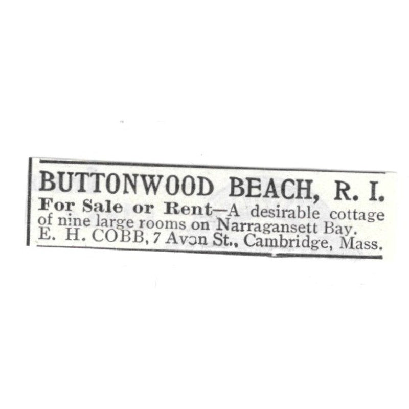 Buttonwood Beach RI Cottage E.H. Cobb Cambridge MA 1903 Ad AF8-S41