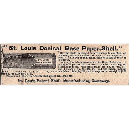 St. Louis Conical Base Paper Shell St. Louis Shell Mfg Co 1878 Ad AG2-M13