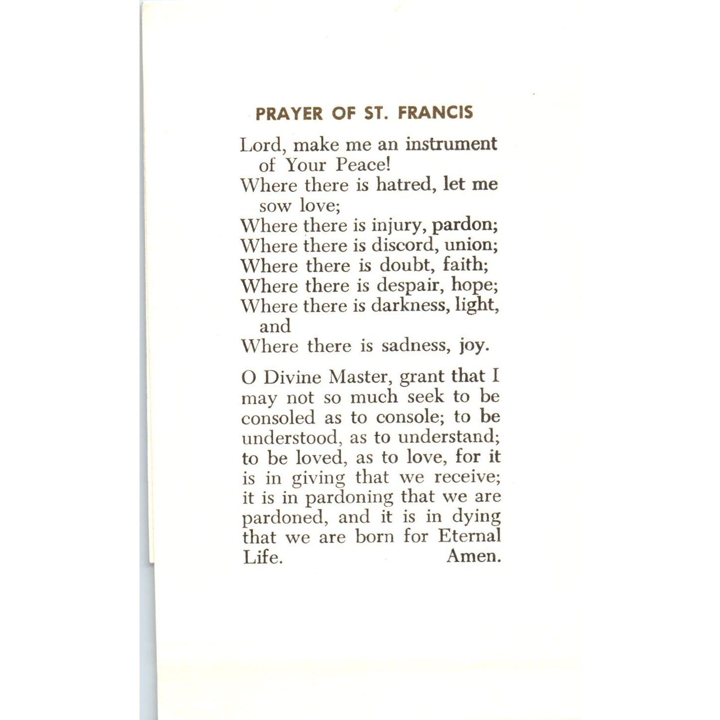 Prayer of St. Francis Vintage Catholic Prayer Card TH2-PC1