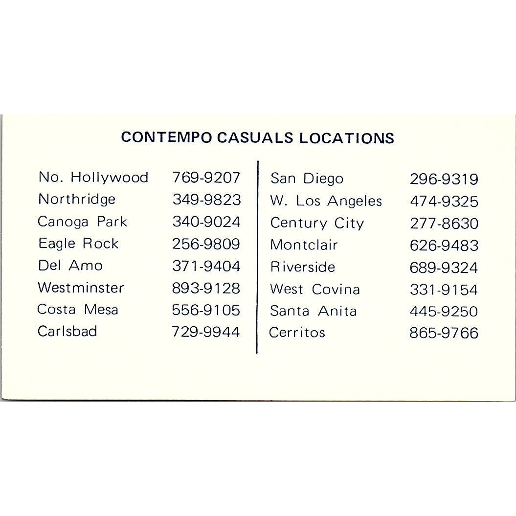 Contempo Casual Southern California Hollywood San Diego Vtg Business Card SE5-B5