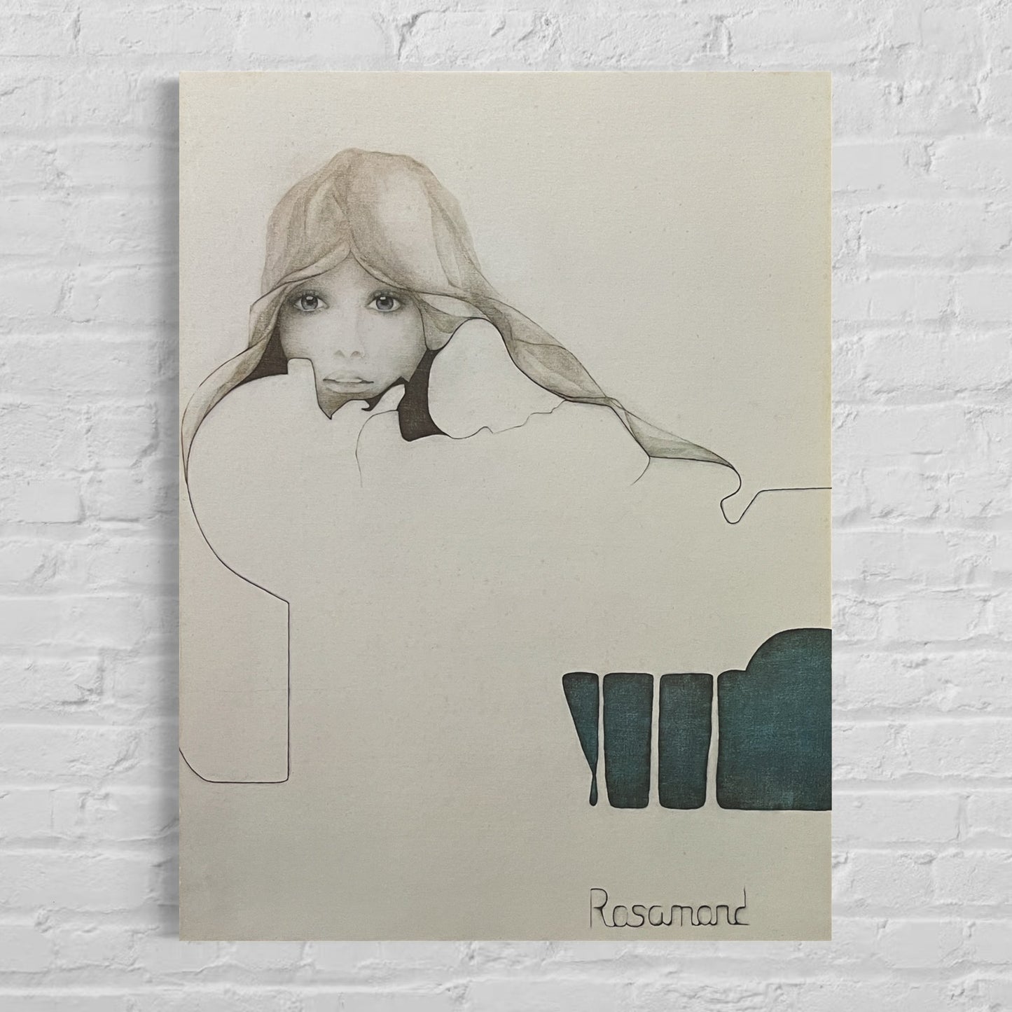 Vintage Christine Rosamond Blue Ice Lithograph Large Art Print 22x28"