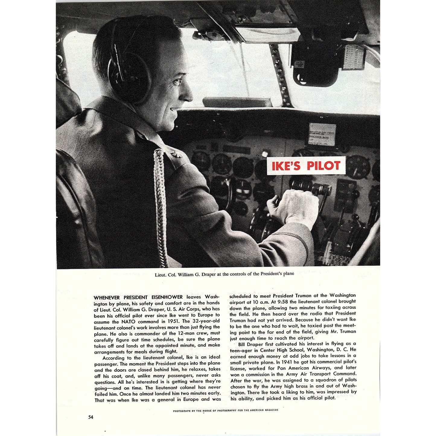 Mrs. John Palmer Zooraffes, Lt. Col William G Draper Ike's Pilot 1953 Clip V26-4