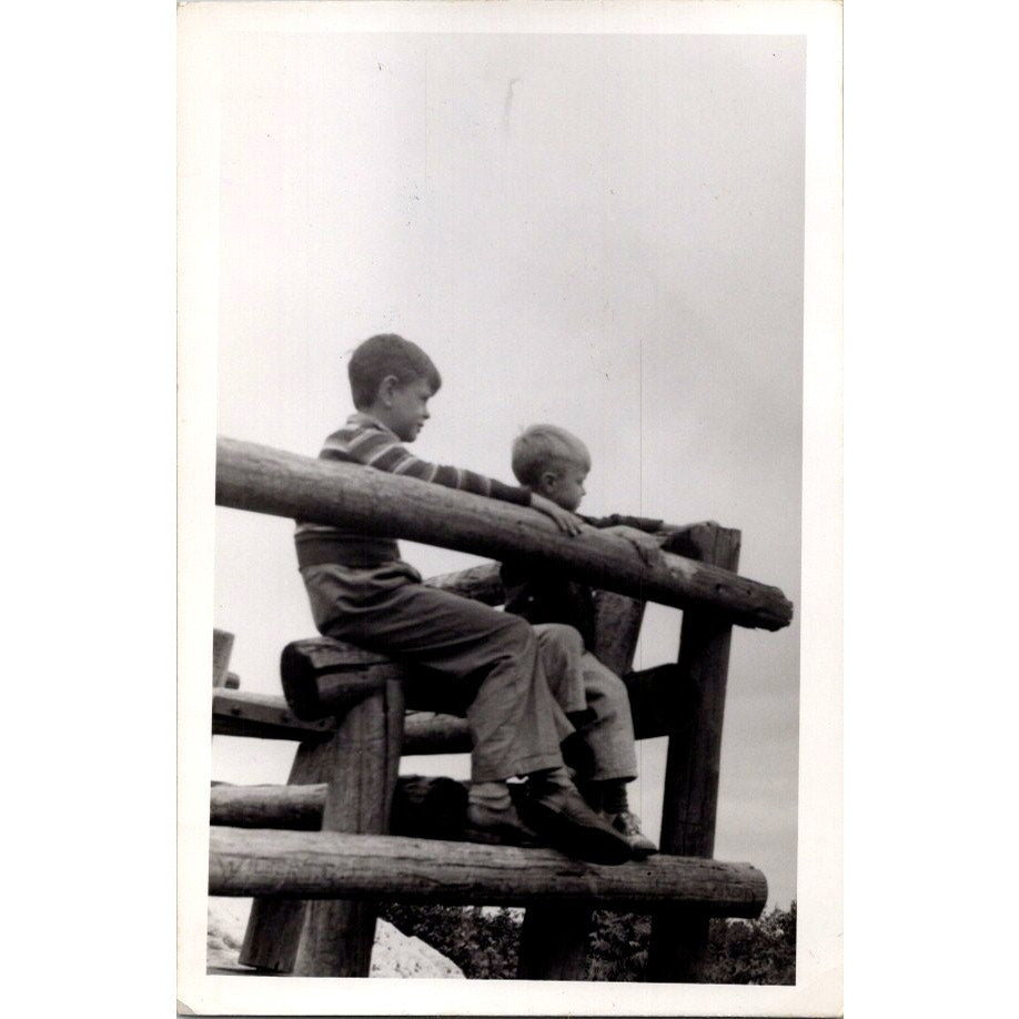 1946 Boys at Wausau Wonderland Rib Mountain Lookout 4x6" Original Photo AI9-H4