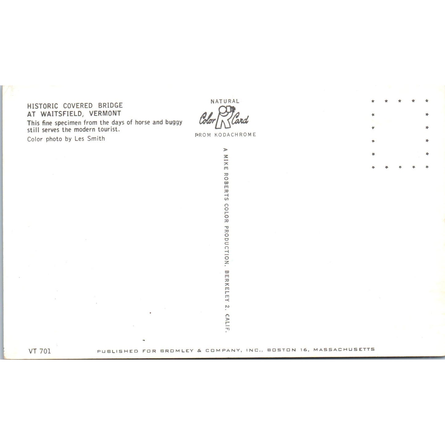 Historic Bridge at Waitsfield VT Vintage Covered Bridge Postcard PC11