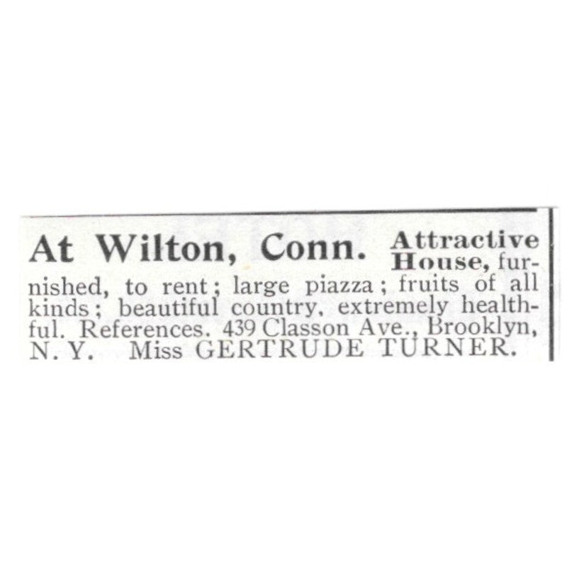 At Wilton CT Attractive House to Rent Miss Gertrude Turner 1903 Ad AF8-S43