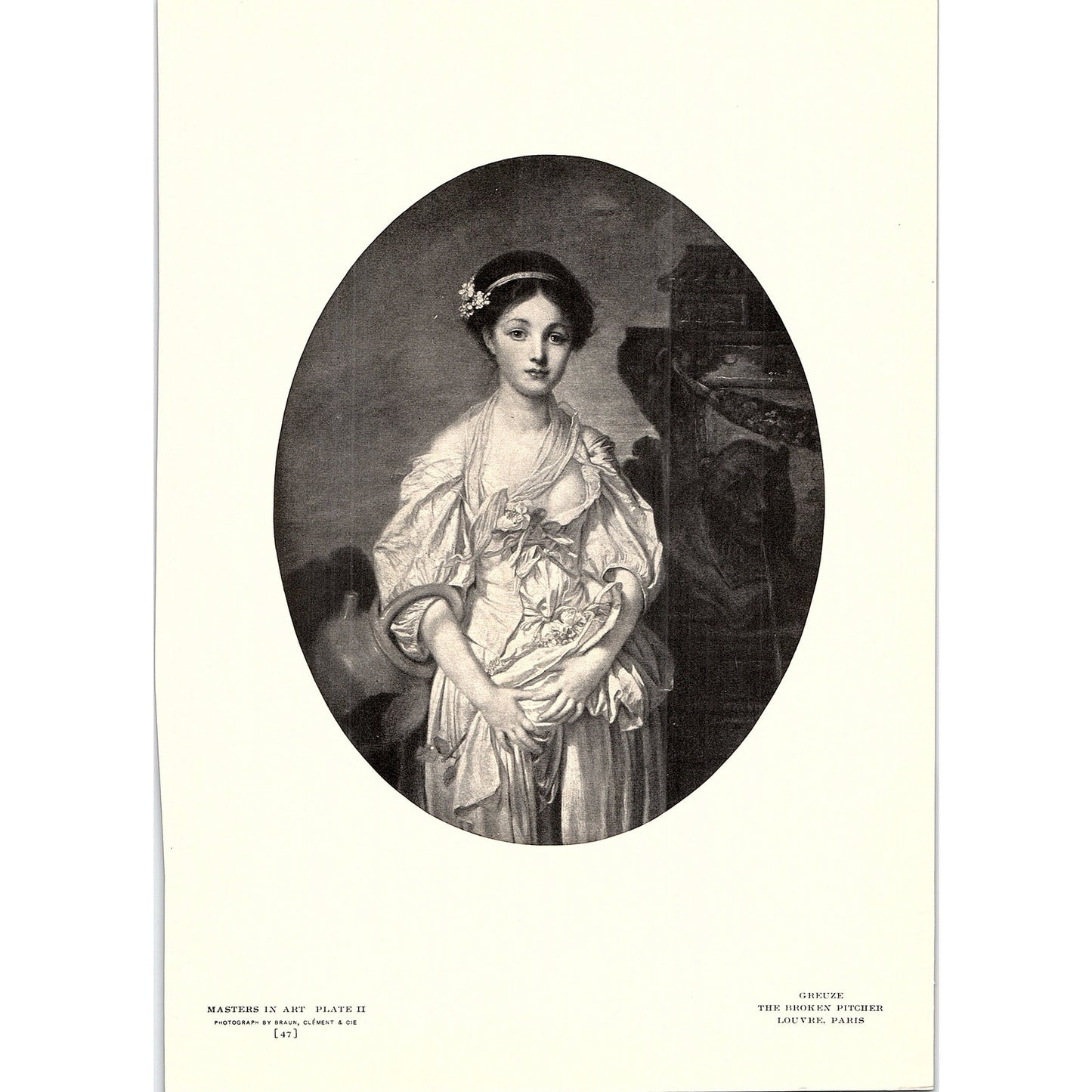 The Broken Pitcher - Greuze - 1904 Litho Art Print AF5-6