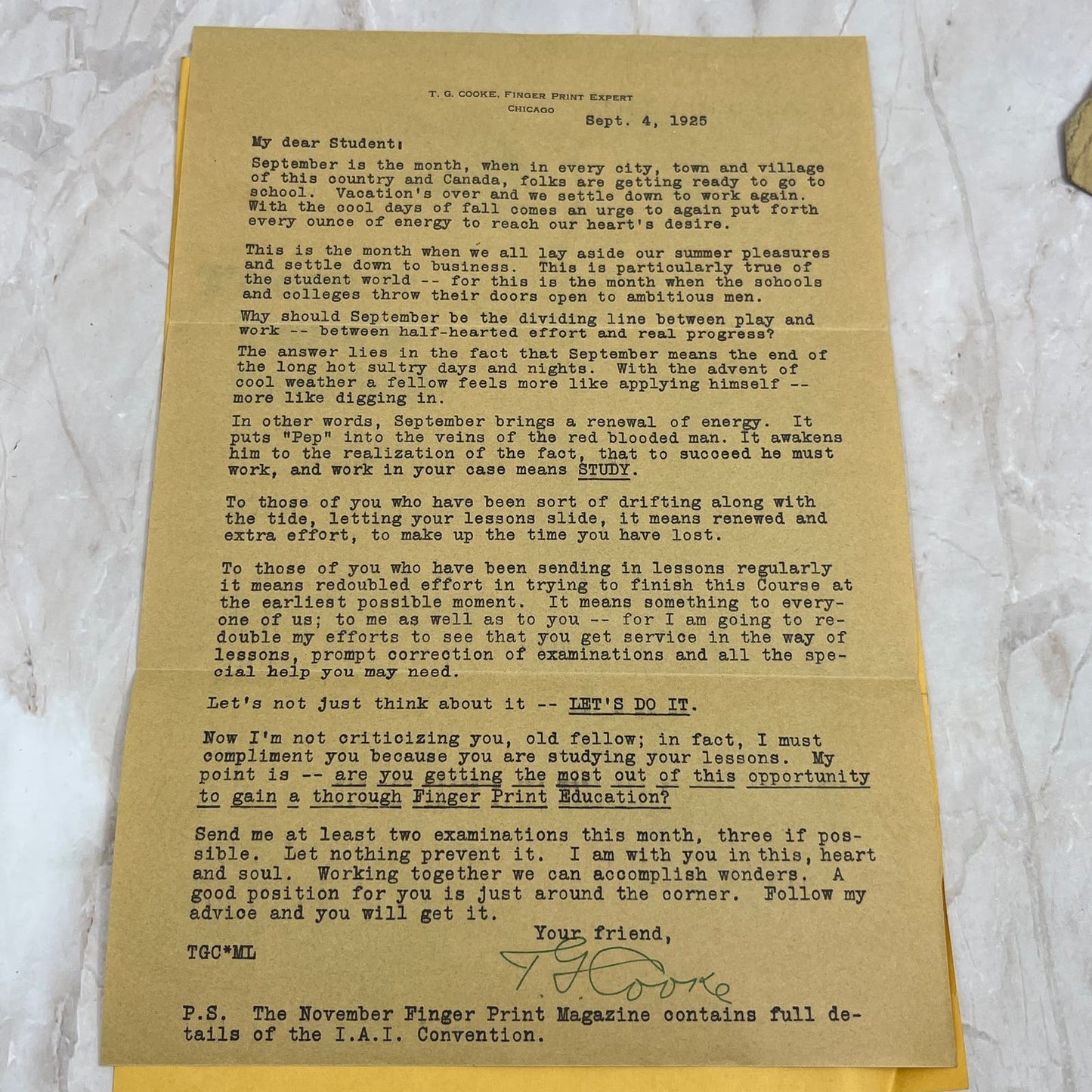 1925 T.J. Cooke Finger Print Expert Chicago Ephemera Lot AE4