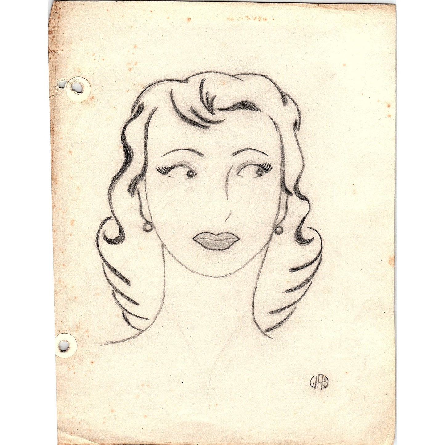 1940s Original Sketch Portrait of a Lady Winifred Schutsky D26-10