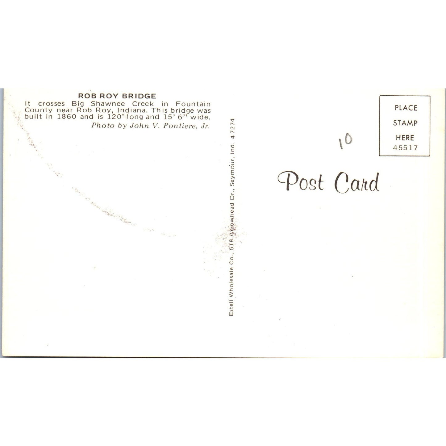 Rob Roy Bridge Big Shawnee Creek IN Vintage Covered Bridge Postcard PC13