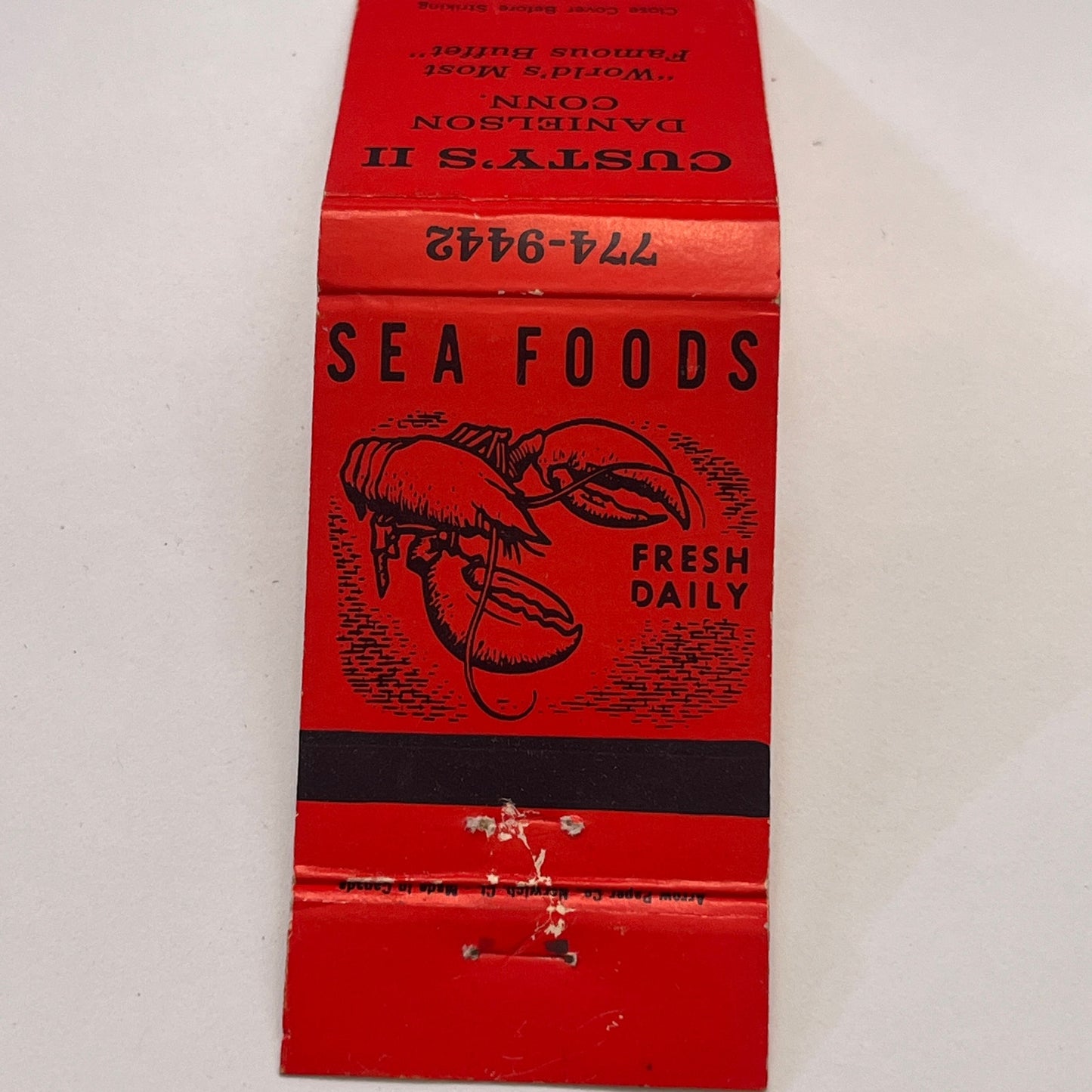 Custy's II Seafood Danielson CT Vintage Matchbook Cover TB8-MB-15