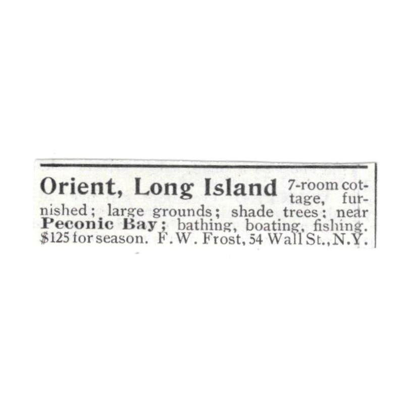 Orient Long Island Cottage F.W. Frost Peconic Bay c1918 Advertisement AE5-SV6