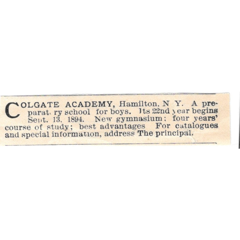 Colgate Academy Hamilton NY 1894 Ad AK6-S7