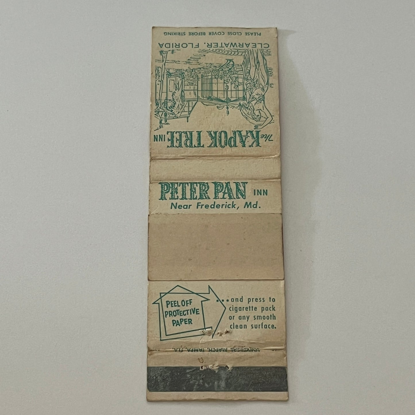 The Kapok Tree Inn Clearwater FL, Peter Pan Inn Frederick MD Matchbook TB6-MB2-4