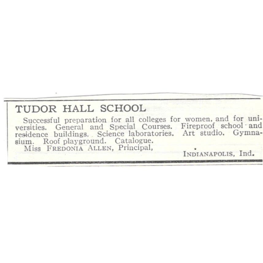 Tudor Hall School Fredonia Allen Indianapolis IN c1918 Advertisement AE5-SA8