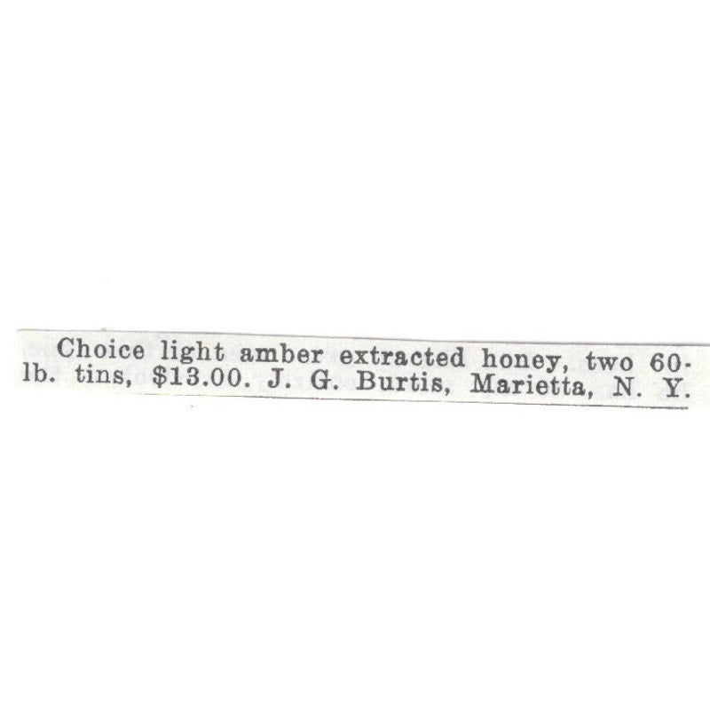 J.G. Burtis Choice Light Amber Extracted Honey Marietta NY 1926 Ad AG3-S21