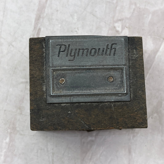 Retro Plymouth Motor Company Vintage Letterpress Printers Block Plate SF5