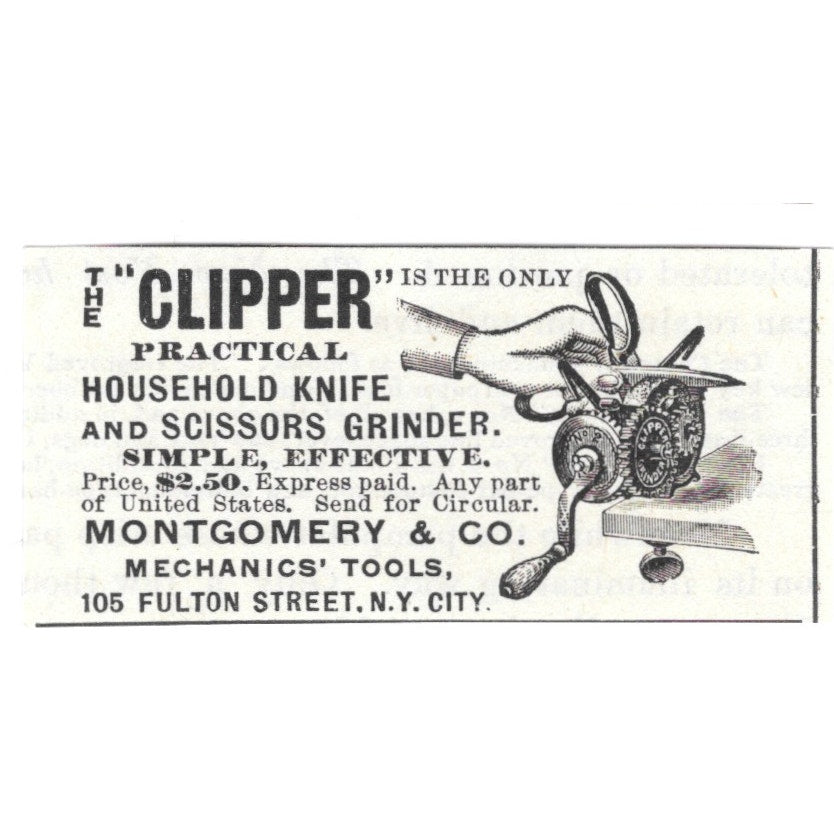 The Clipper Household Cutting Tool Montgomery & Co NY 1892 Ad AG2-S21