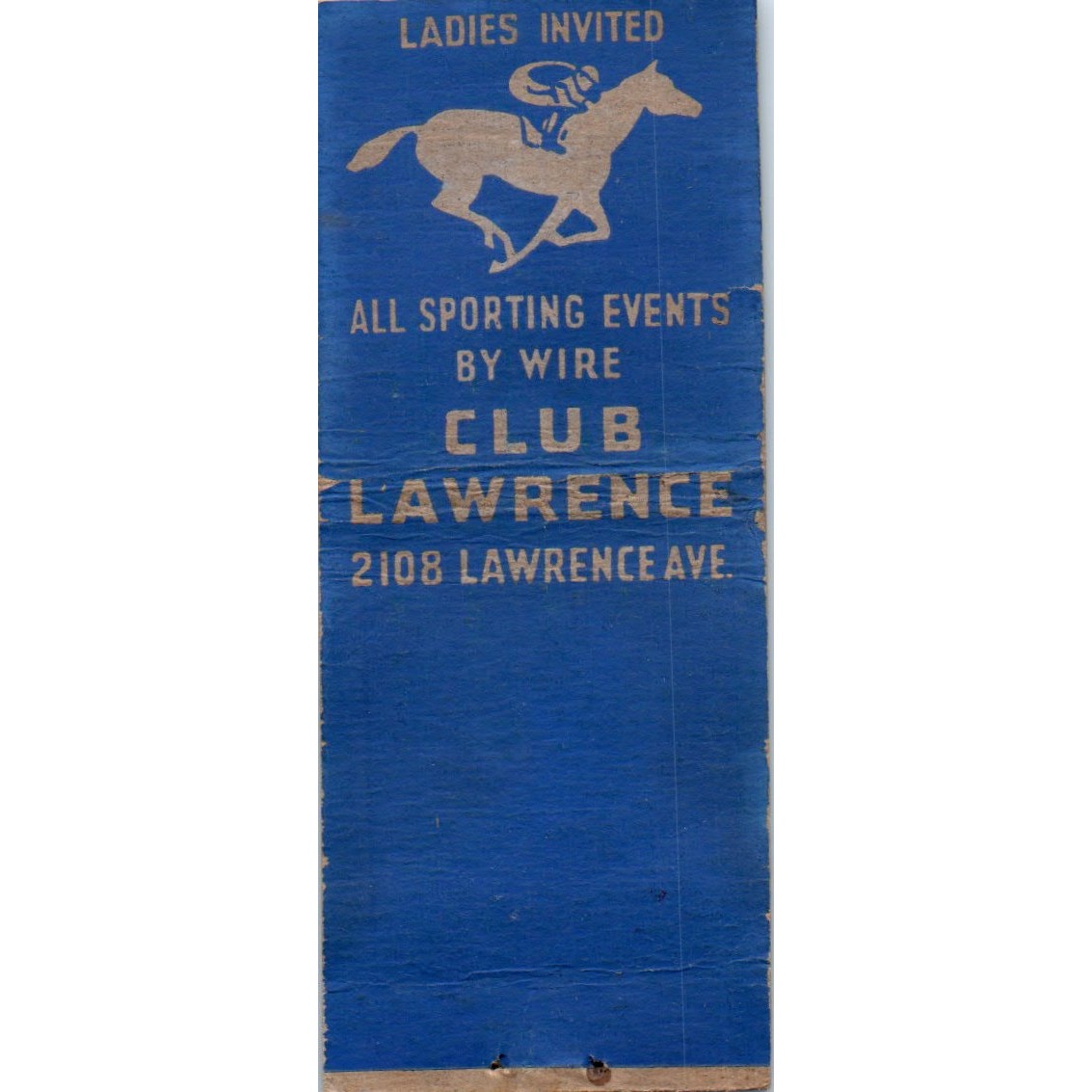 Club Lawrence Horse Racing Events Vintage Matchbook Cover SF4-Y1