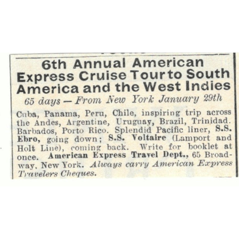 6th Annual American Express Cruise Tour South America West Indies 1924 Ad AD8-O4