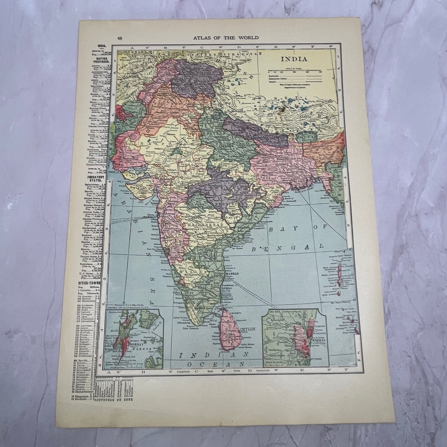 Map of Modern Palestine, India Double Sided 1910 Print V14-7
