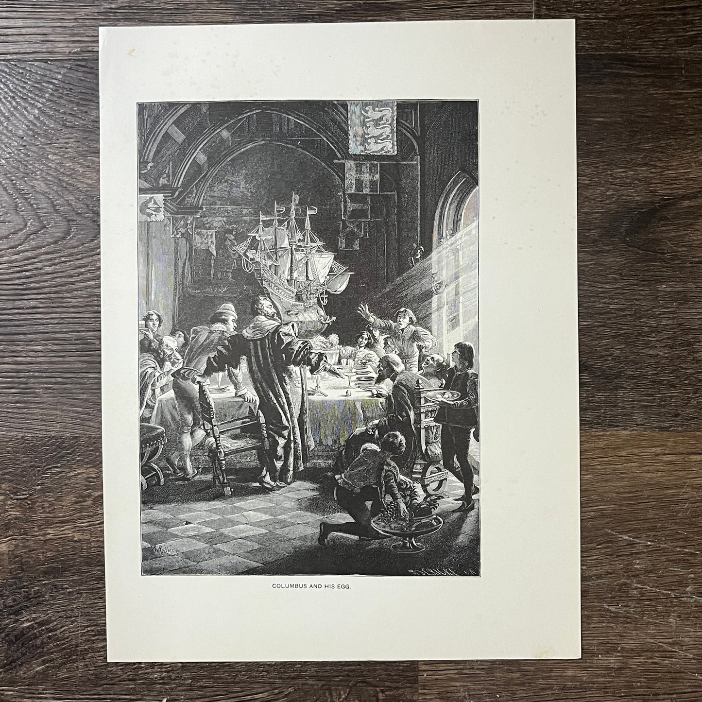 Columbus and His Egg Leo Reiffenstein Antique Engraving 9x12 V10