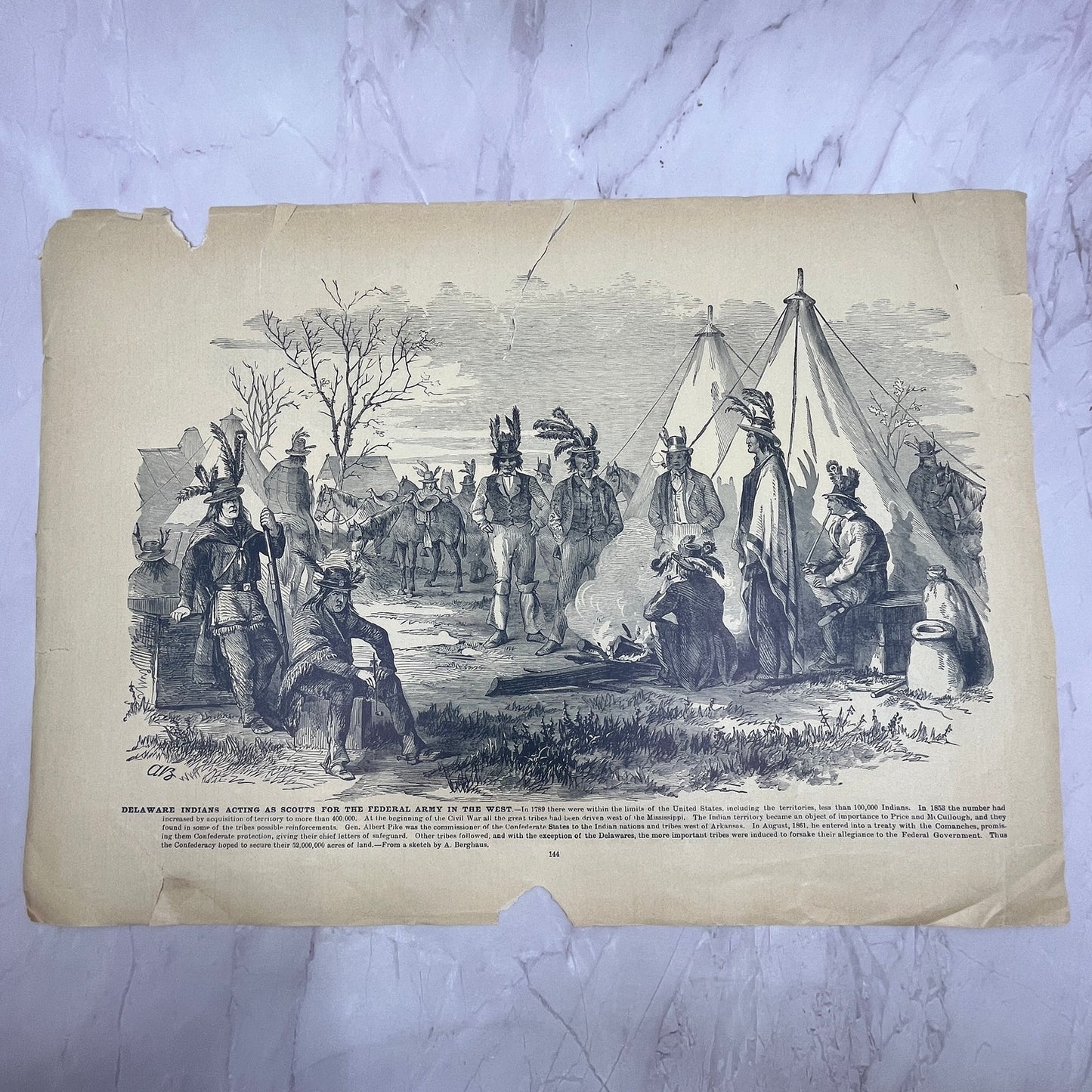 Battle of Pittsburg Landing Shiloh, Delaware Indians 1894 Engraving V14-4