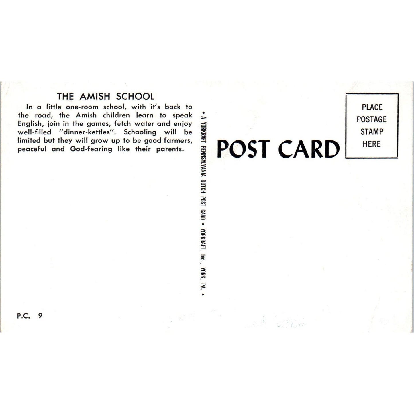 Illustration of an Amish School House Pennsylvania Dutch Country Postcard PD7