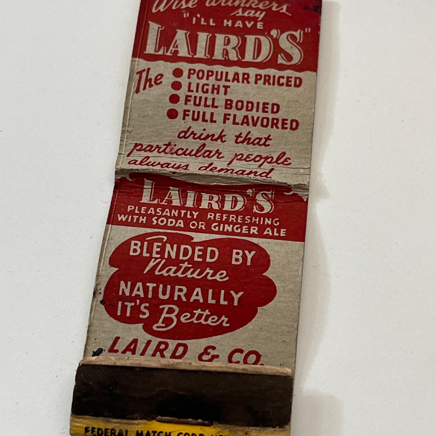 Laird's Ginger Ale Soda Laird and Co Vintage Matchbook Cover TB8-MB2-10