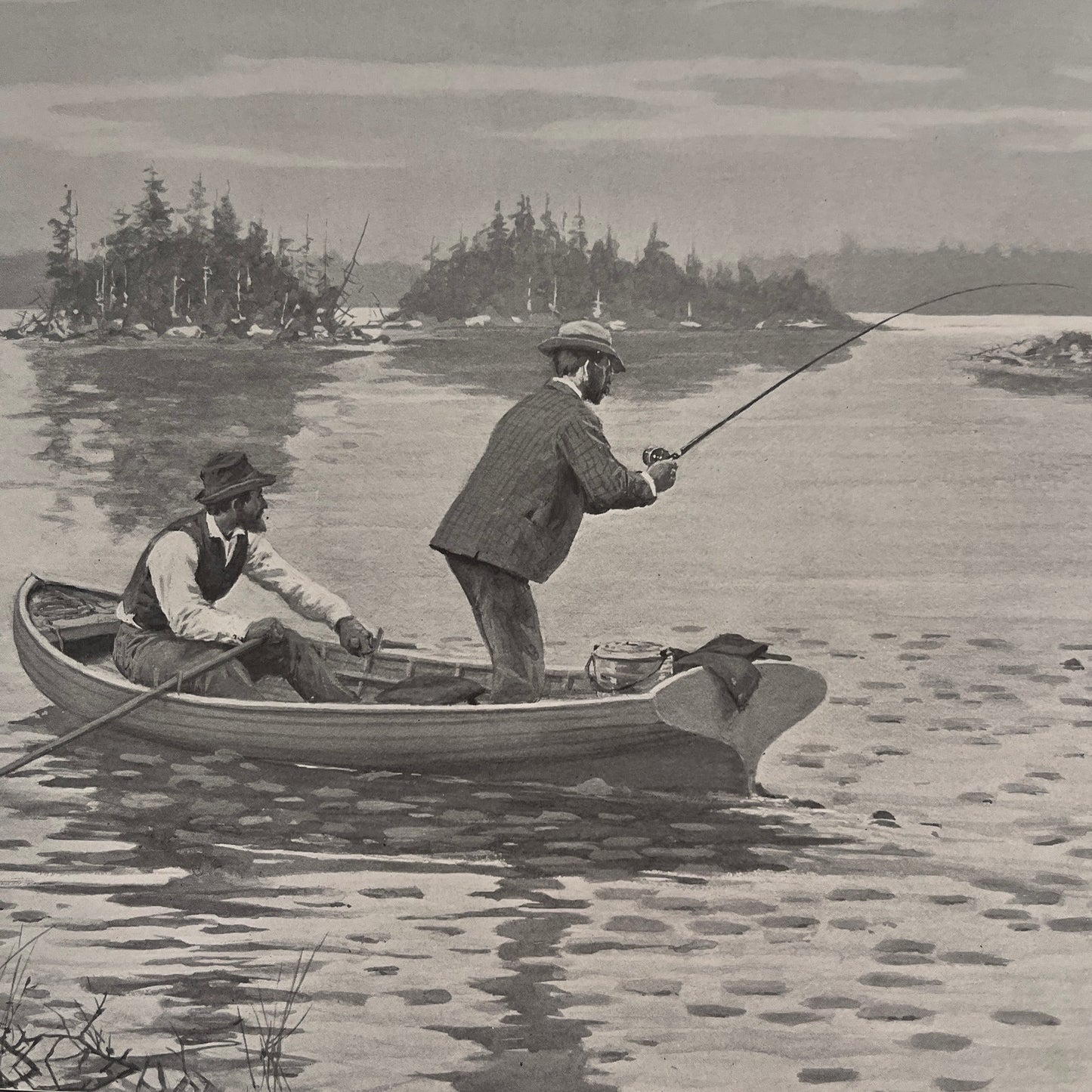 Muskallonge Fishing - Boat Fishing Scene - Original 1904 A.B. Frost Print V26-4