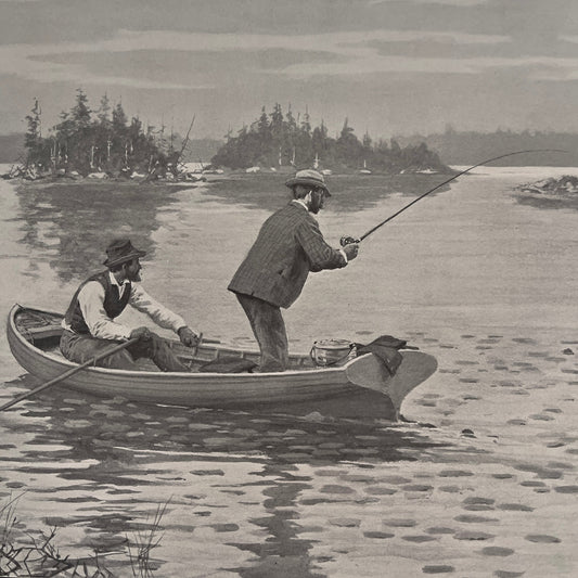 Muskallonge Fishing - Boat Fishing Scene - Original 1904 A.B. Frost Print V26-4