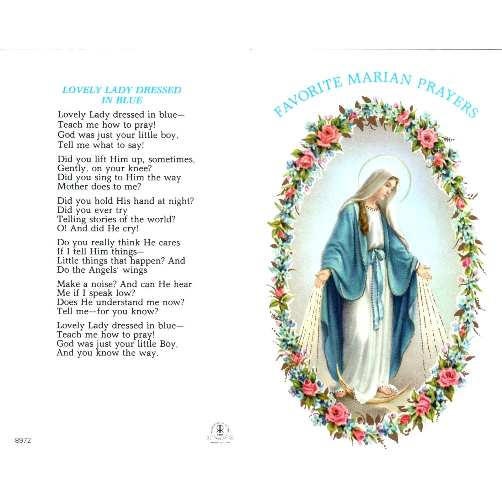 Favorite Marian Prayers Vintage Catholic Prayer Leaflet TH2-PC2  Everyday  Ephemera