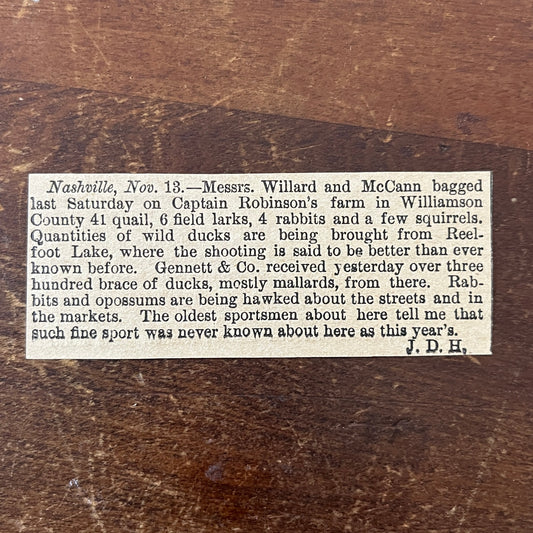 1878 Willard & McCann on Capt Robinsons Farm in Williamson TN Article AG2-S16
