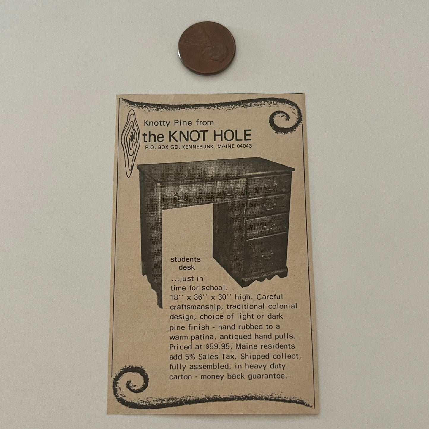 Knotty Pine The Knot Hole Students Desk Kennebunk ME 1971 Magazine Ad SAG4-M2