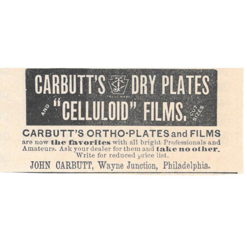John Carbutt Dry Plates and Films Wayne Junction Philadelphia 1892 Ad AK6-S1