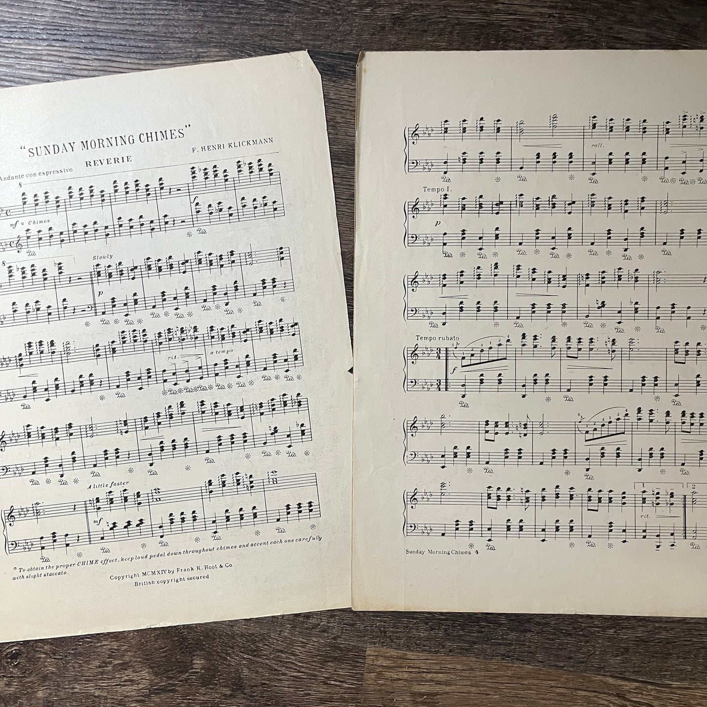 Sunday Morning Chimes Reverie F. Henri Klickmann 1914 Sheet Music V13