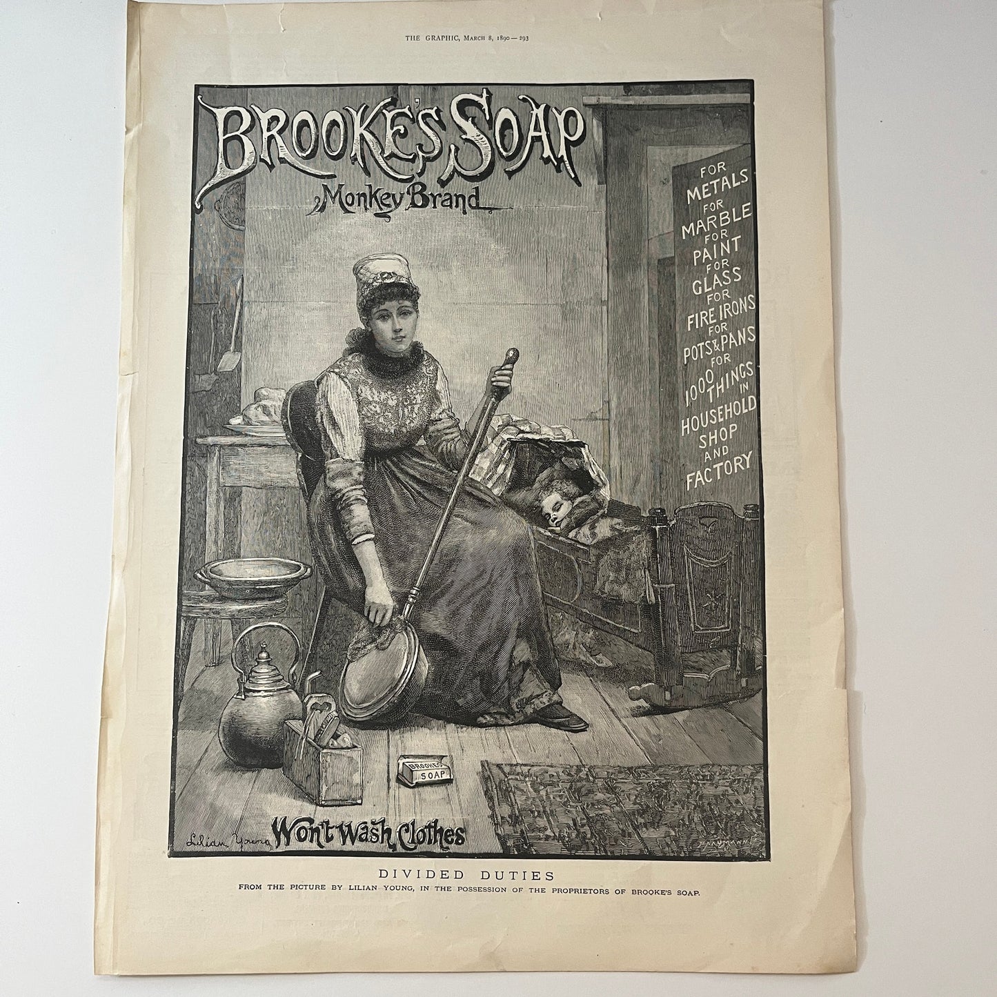 Brooke's Soap Monkey Brand - Lilian Young Divided Duties Engraving 1890 V1-7
