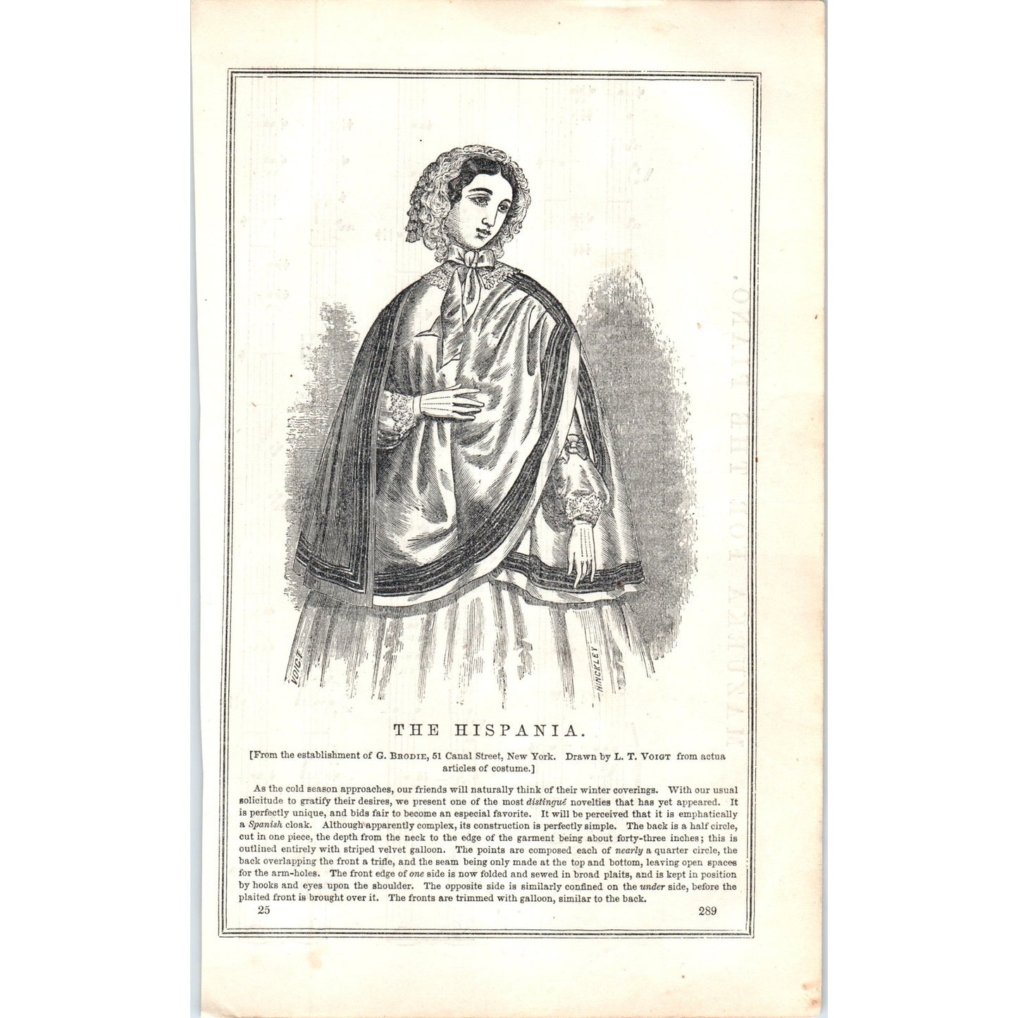 The Hispania Lady's Fashion Plate 1857 Original Engraving D19-1