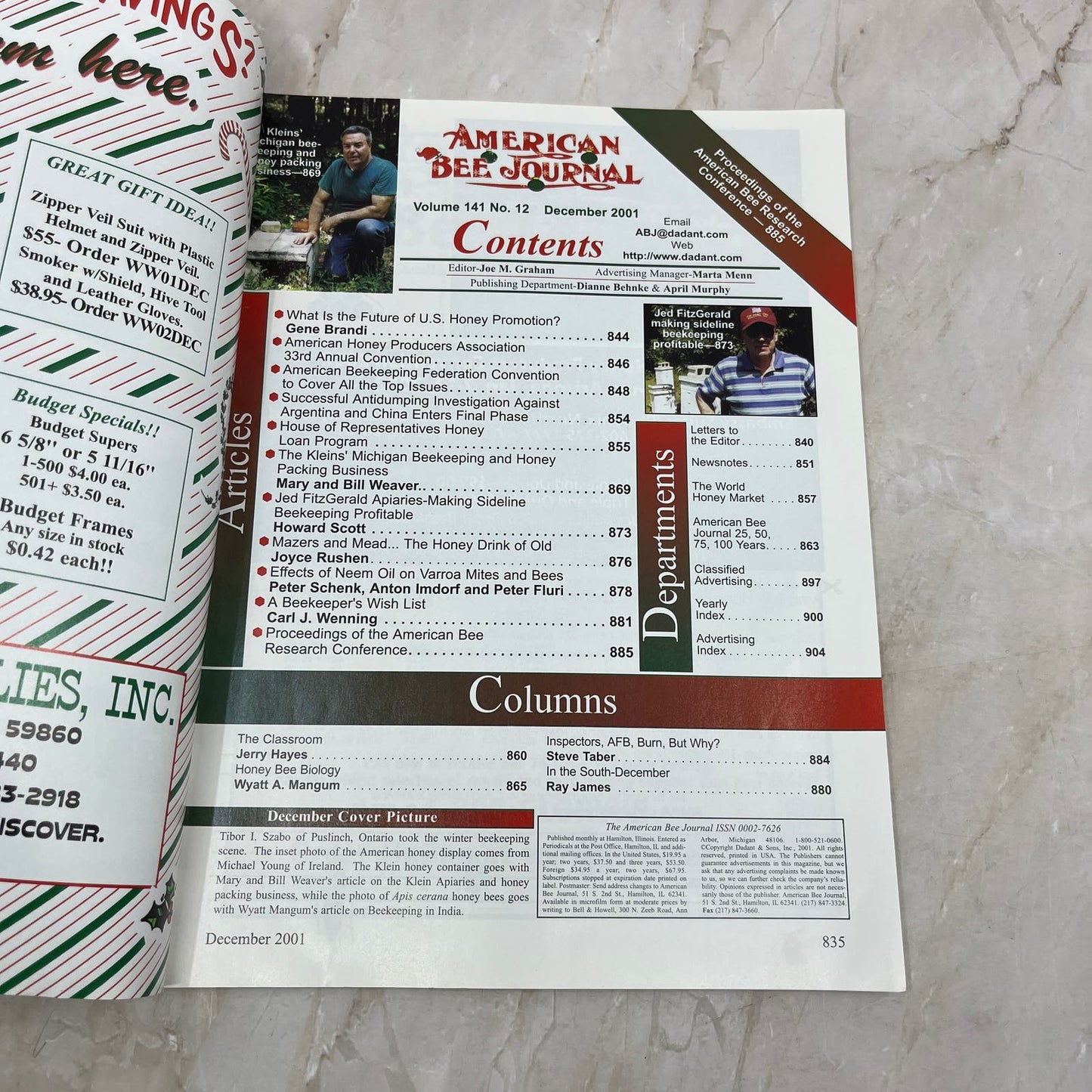 2001 Dec American Bee Journal Magazine Bees Beekeeping Honey M7