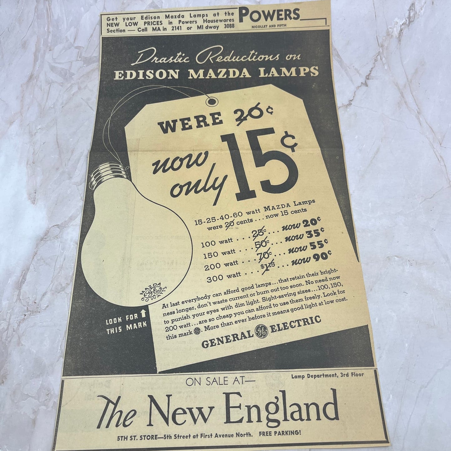 New England Edison Mazda Lamps 9x17 1935 Minneapolis Journal Advertisement FL6-8