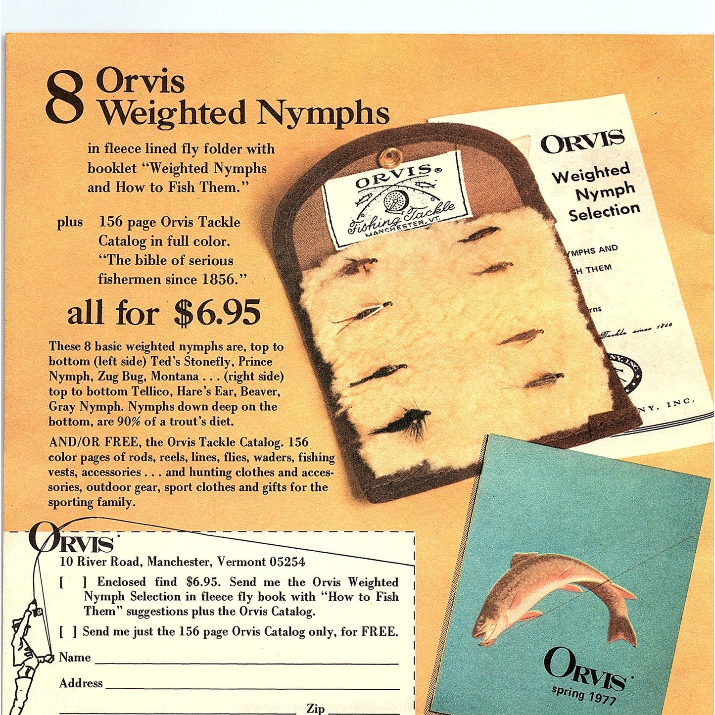 Orvis Weighted Nymphs Fly Fishing Manchester VT 1977 Ad D25